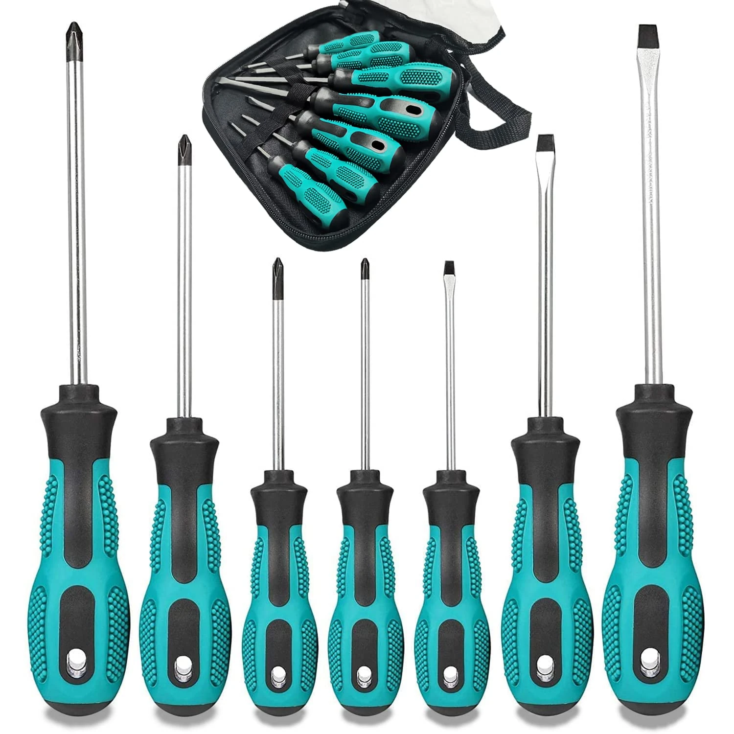 7pcs Screwdriver Set- Heavy Duty Chrome Vanadium Steel Made, Magnetic Screwdriver with 3 Flat & 4 Cross Head, Durable Hand Tools in Case