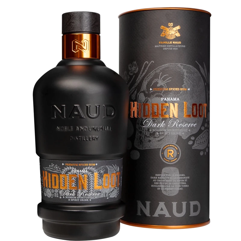 NAUD Hidden Loot Dark Reserve - Premium Spiced Rum. 41% ABV, 70cl. Award Winning, Supplied in Gift Tube, Wonderful Gift for Christmas or Birthdays