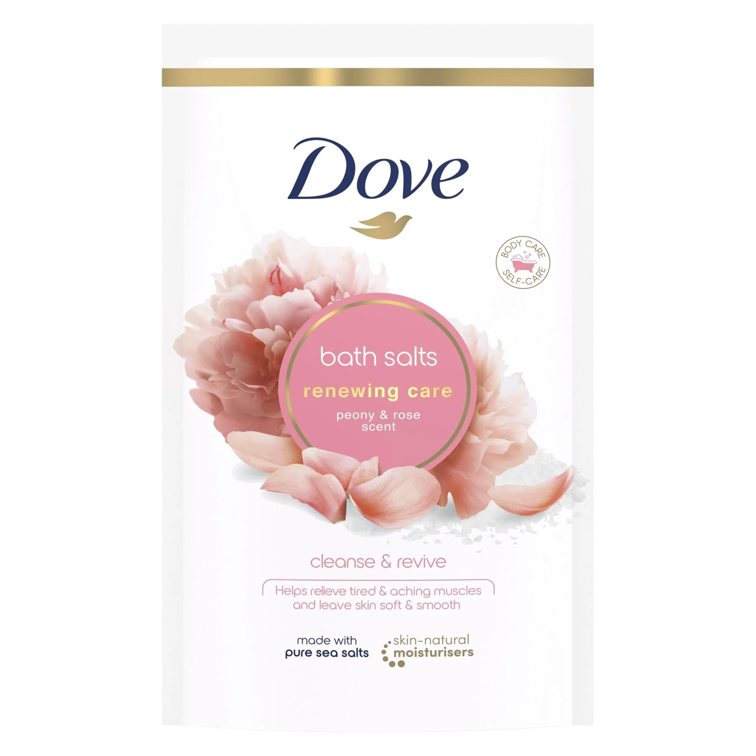 Dove Renewing Care Peony & Rose Bath Salts with skin-natural moisturisers to relax your mind & body, leaving your skin smooth & soft 900 g