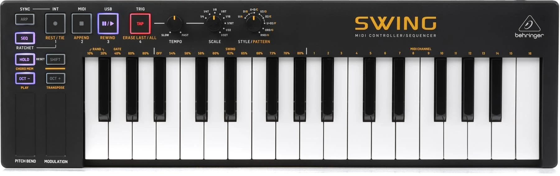 Behringer SWING 32-Key USB MIDI Controller Keyboard with 64-Step Polyphonic Sequencing, Chord and Arpeggiator Modes