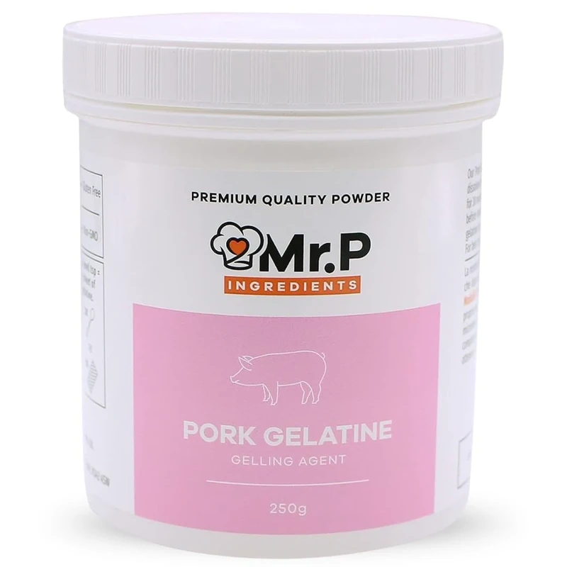 Mr.P Ingredients Pork Gelatine 250g 250 Bloom Powder Stabiliser Gelling Aerating Agent Instant Gluten Free Non-GMO (Recyclable Pot)
