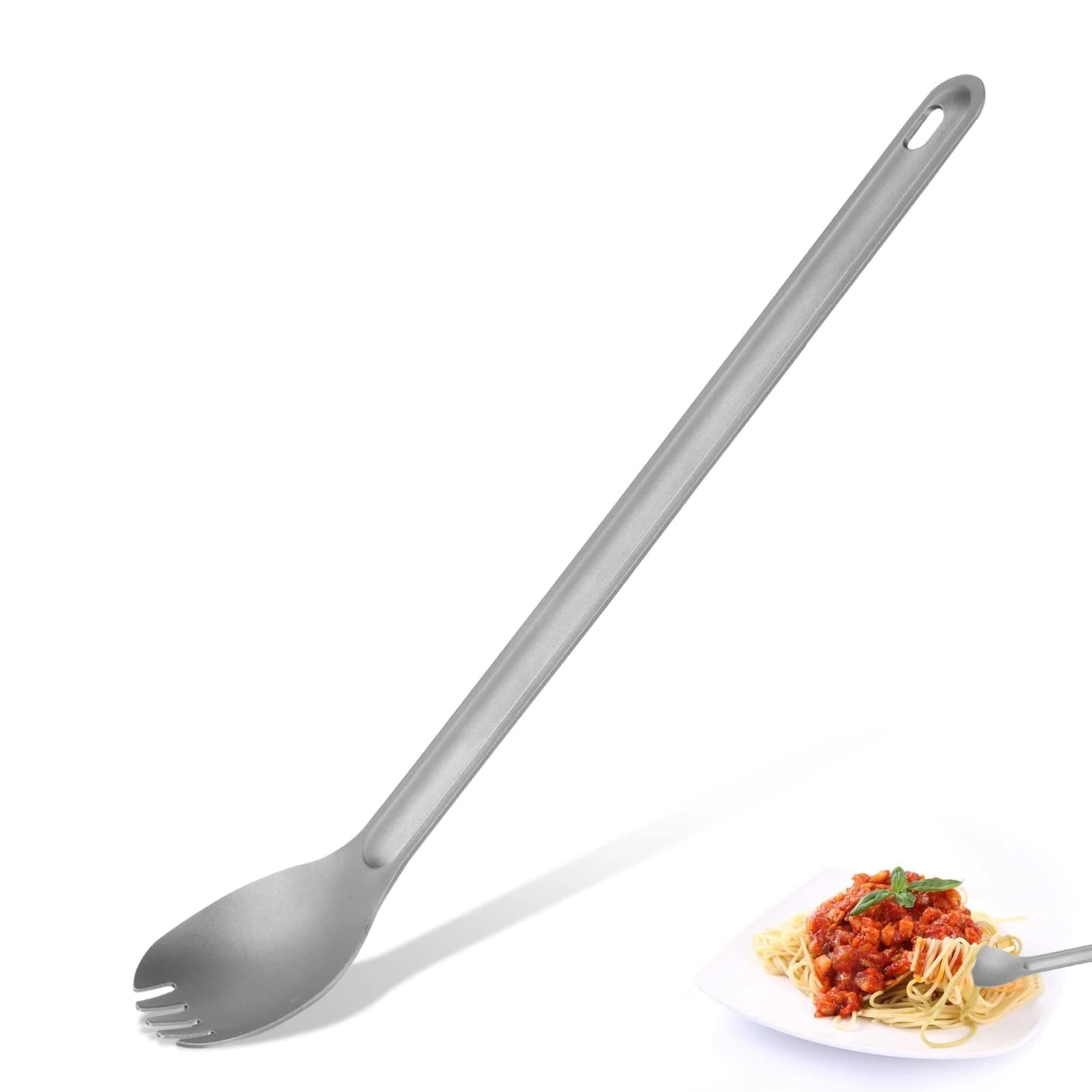 Titanium Long Handle Spork and Spoon, Titanium Forkspoon Portable Flatware Camping Long Spork Camping Metal Cutlery Reusable Picnic Spoon Fork for Outdoors Hiking Travel
