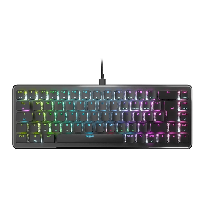Roccat Vulcan II Mini 65% Optical Gaming Keyboard (German Layout), RGB Lighting, Removable Cable, Aluminium Surface, Black, ROC-12-041