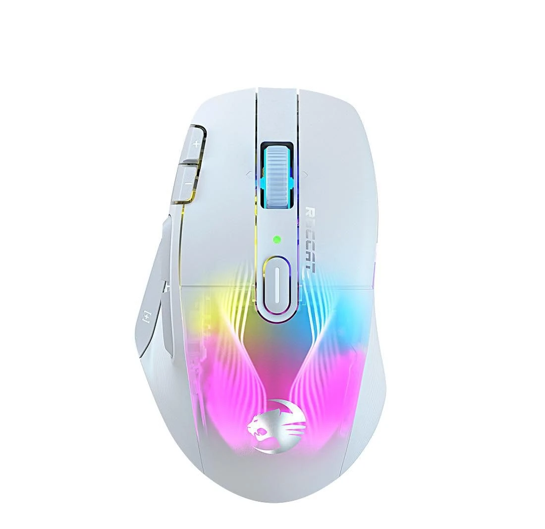 Roccat Kone XP Air – Wireless Gaming Mouse, 19K DPI Optical Sensor, 100h Battery, Charging Dock, AIMO RGB Lighting, White