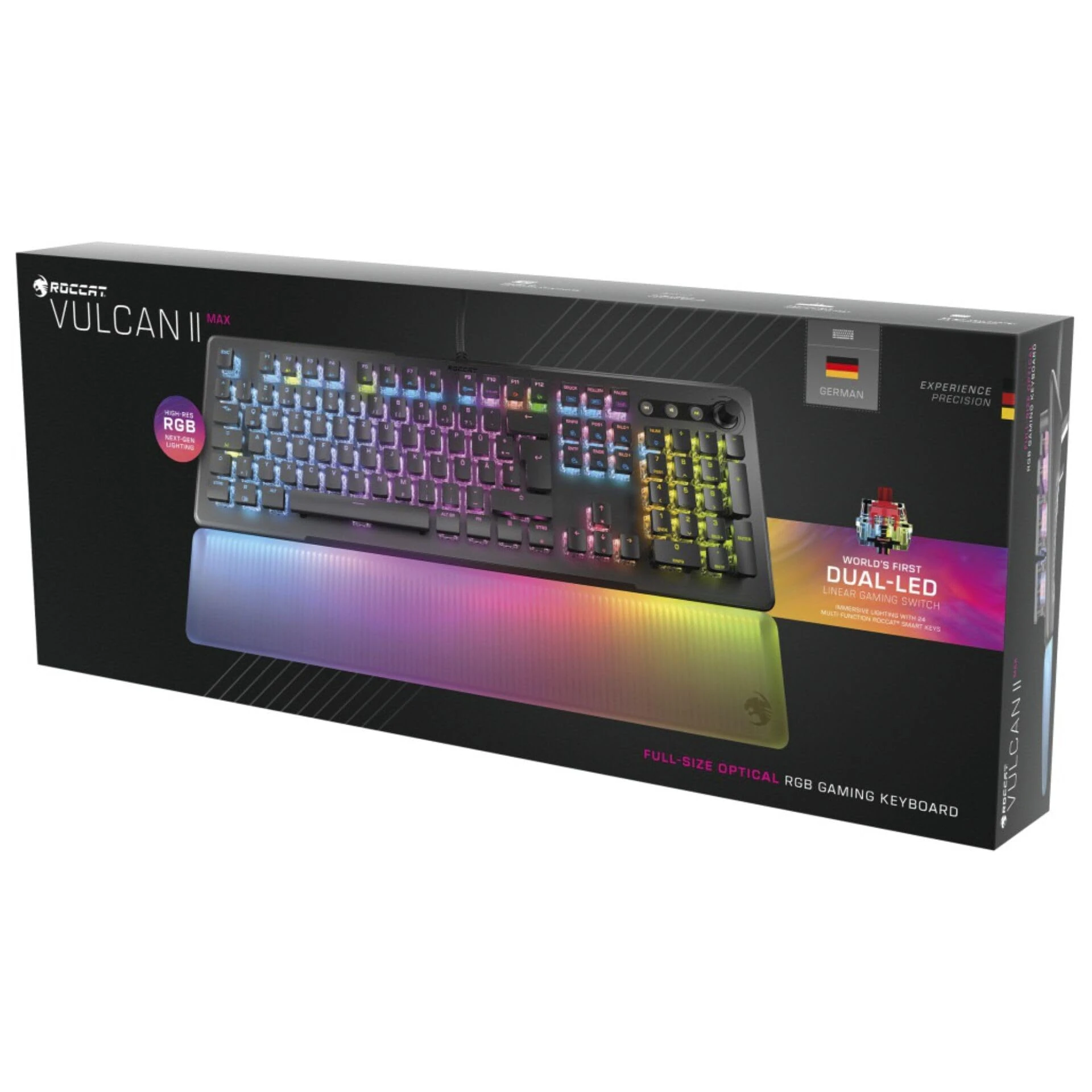 Roccat Vulcan II Max - Optical/Mechanical PC Gaming Keyboard, Customisable RGB Illuminated Keys and Wrist Rest, Titan Key Switches, Aluminum Cover Plate, Black