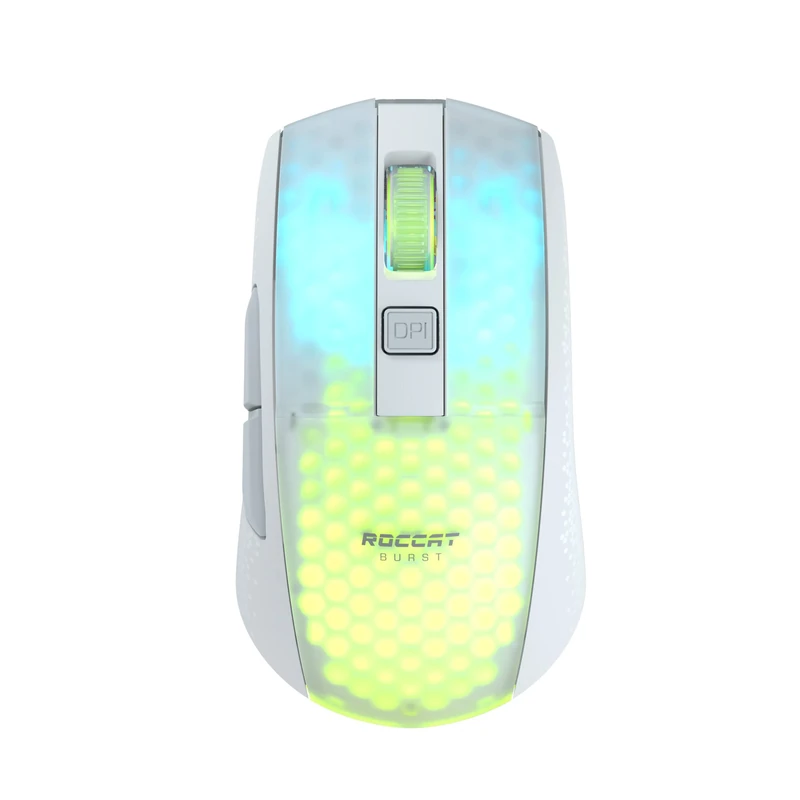 Roccat Burst Pro Air - Lightweight Symmetrical Wireless RGB Gaming Mouse with 19K DPI Owl-Eye Sensor, Titan Wheel, 81-gram Weight, White