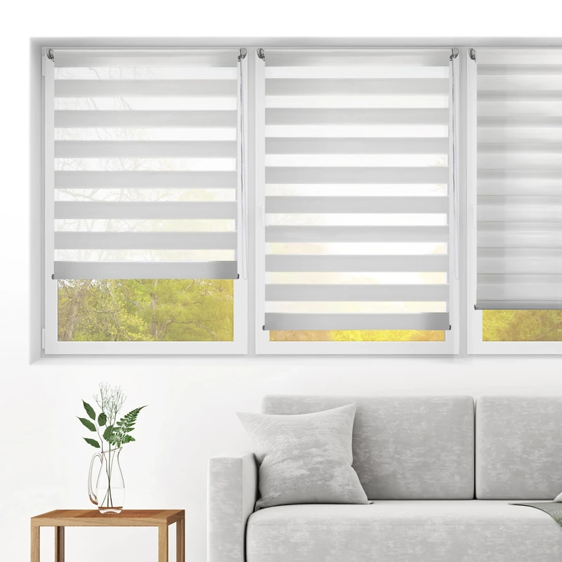 Blindecor - Indus without tools - double roller blind - night and day - grey - 130 x 220 cm (width x length)