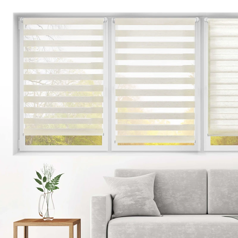 Blindecor - Indus without tools double layer roller blind, night and day, linen, 140 x 150 cm (width x length)