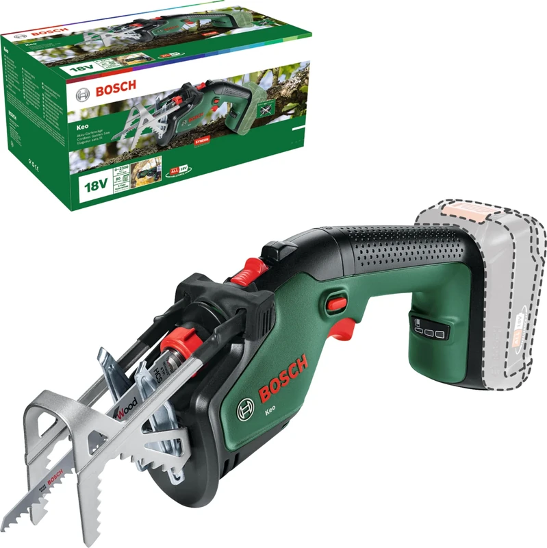 Bosch Cordless Garden Keo Saw/Reciprocating Saw (Without Battery, 18 Volt System, Cutting Diameter 80 mm, with Swiss Precision Blade for Wood Included, in Carton Packaging)