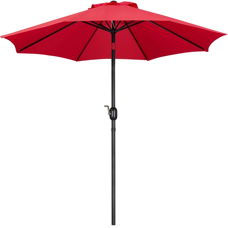 Yaheetech Garden Parasol Umbrella 2.7M Patio Table Umbrella Outdoor Sun Shade for Garden with Crank Handle & 8 Metal Ribs for Backyard/Deck -Red