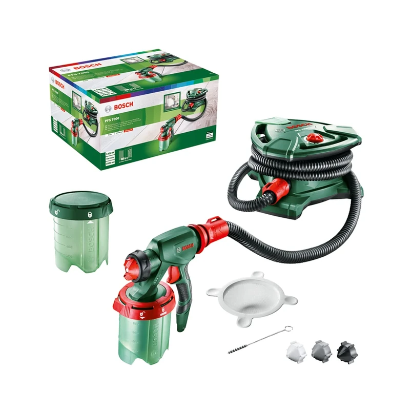 Bosch Paint Spray System PFS 7000 (1400 W, 2x Paint Containers 1000 ml, 3 x Nozzles for Wall Paints, Varnish Paints, Glazes, Colour Filter, Cleaning Brush, in Box)