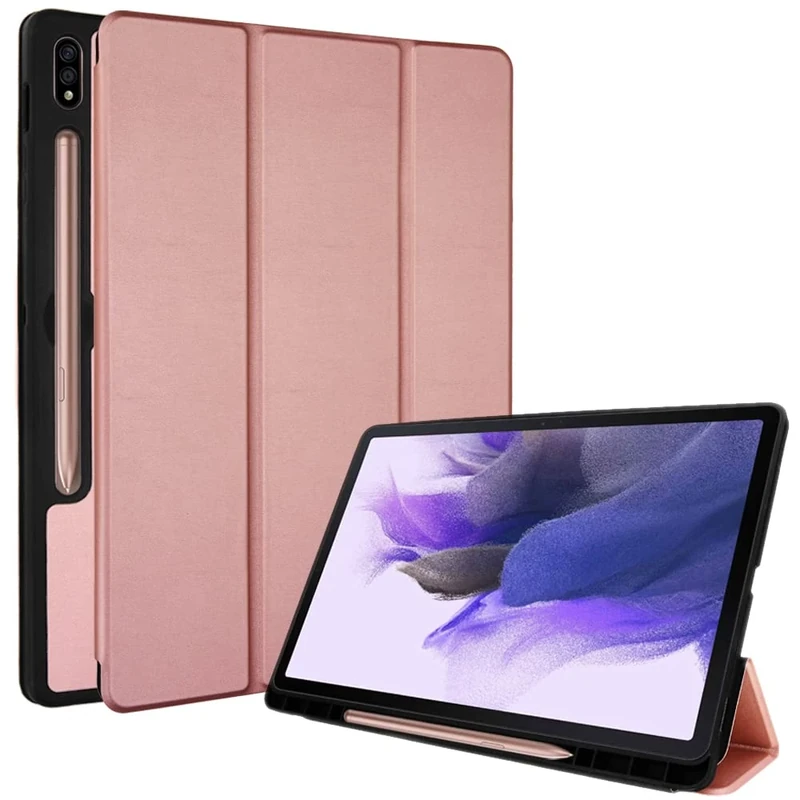 TECHGEAR Smart Case for Samsung Galaxy Tab S7 FE 12.4" (SM-T730/T736) & Tab S8 Plus 12.4" (SM-X800/X806) Leather Slim Smart Case Stand Protective Cover [Auto Wake/Sleep] Soft TPU Holder - Rose Gold