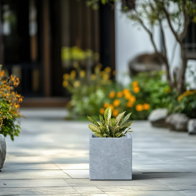 Kante Concrete Square, Elegant Handmade Garden Planters Pot for Indoor Outdoor Use, Light Gray, 10" x 10" x 10"