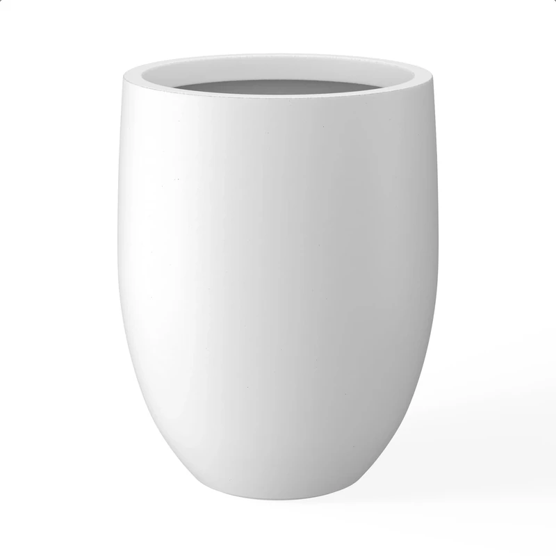 Kante Concrete Round Tall, Outdoor Indoor Modern Planters Pots for Balcony Garden Patio Deck, White, 21.7" H - Image 1