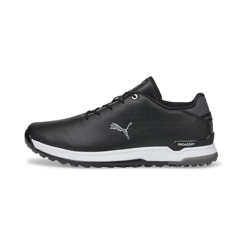 PUMA Men's PROADAPT ALPHACAT Leather Golf Shoe, Black-Silver, 9 UK