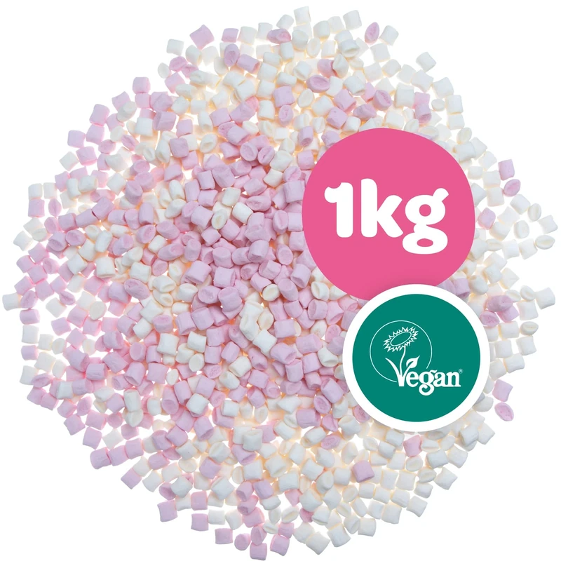 Freedom Vegan 1kg Bag Vanilla Mini Pink & White Mini Marshmallows - Vegan Marshmallows UK/Vegetarian Marshmallows UK Natural Flavours & Colours - Gelatine & Gluten Free Vegan Sweets 1kg