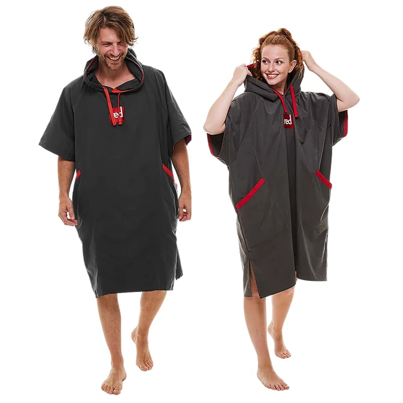 Red Original Unisex Quick Dry Microfibre Changing Robe Hooded Surf Poncho, Soft, Super Absorbent, Lightweight & Portable (Grey, M)