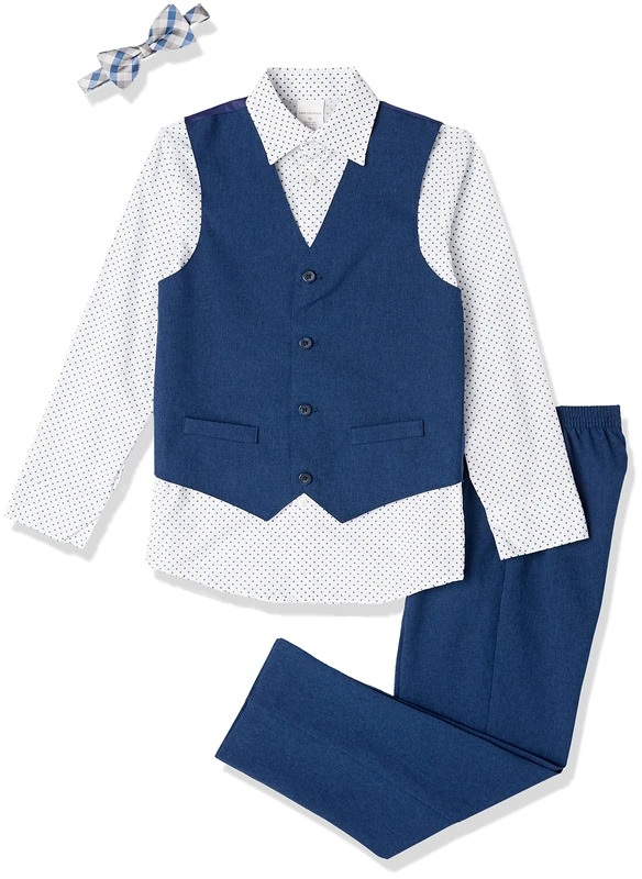 Van Heusen Boys' 4-Piece Formal Suit Vest Set Business Pants, Blue Jean, 7 - Image 1