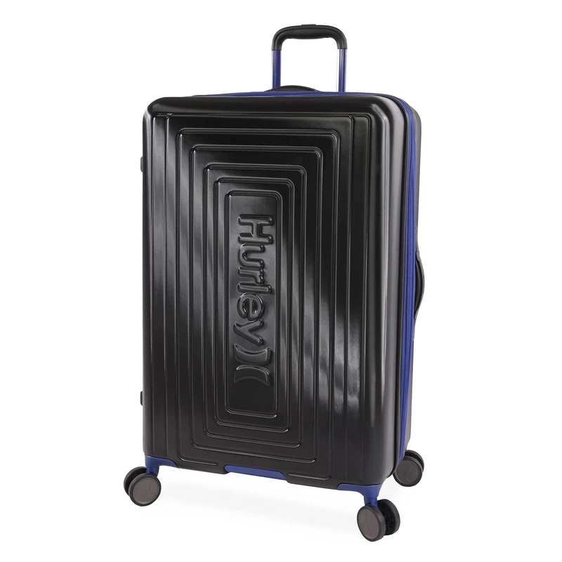 Hurley Suki Hardside Spinner Check in Luggage 29", Black/Blue, 8 Wheel 360 Degree Spinner, Push Button Trolley Handle, Durable Super Abs Hardshell Technology, Lightweight Frame Construction