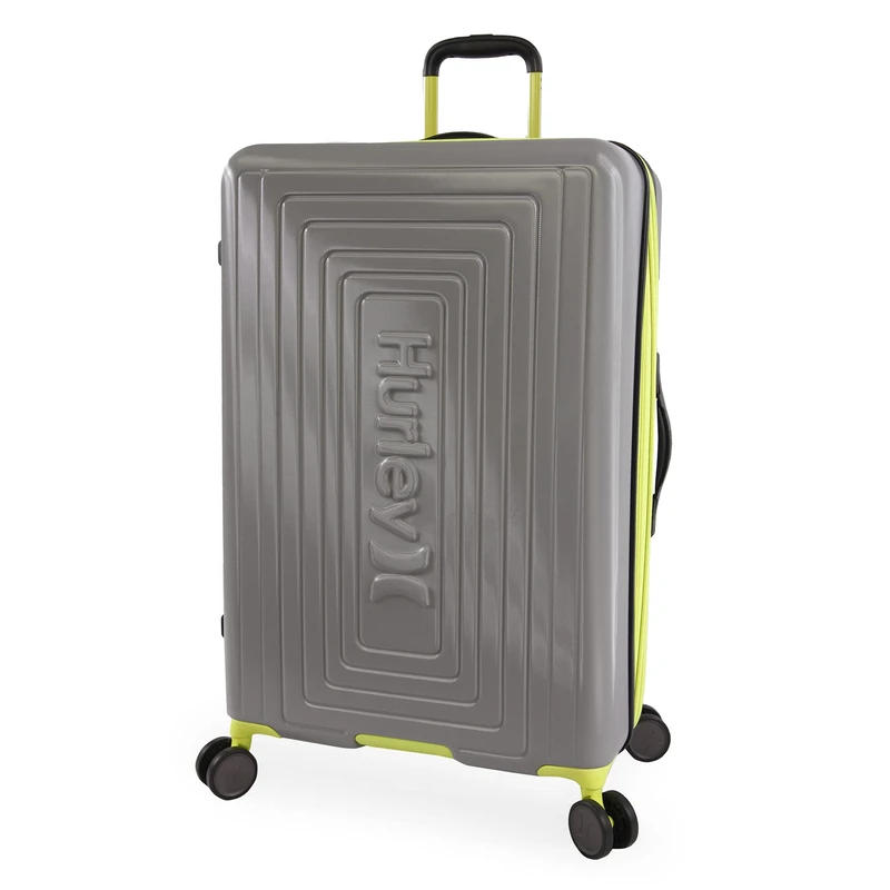 Hurley Suki Hardside Spinner Check in Luggage 29", Light Grey/Neon