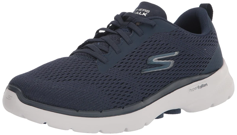 Skechers Women's Go Walk 6 Sneaker, Navy Textile White Trim, 10 UK - Image 1