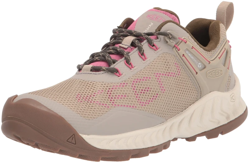 KEEN Women's NXIS EVO Waterproof Low Height Hiking Shoes, Plaza Taupe/Ibis Rose, 8.5 UK