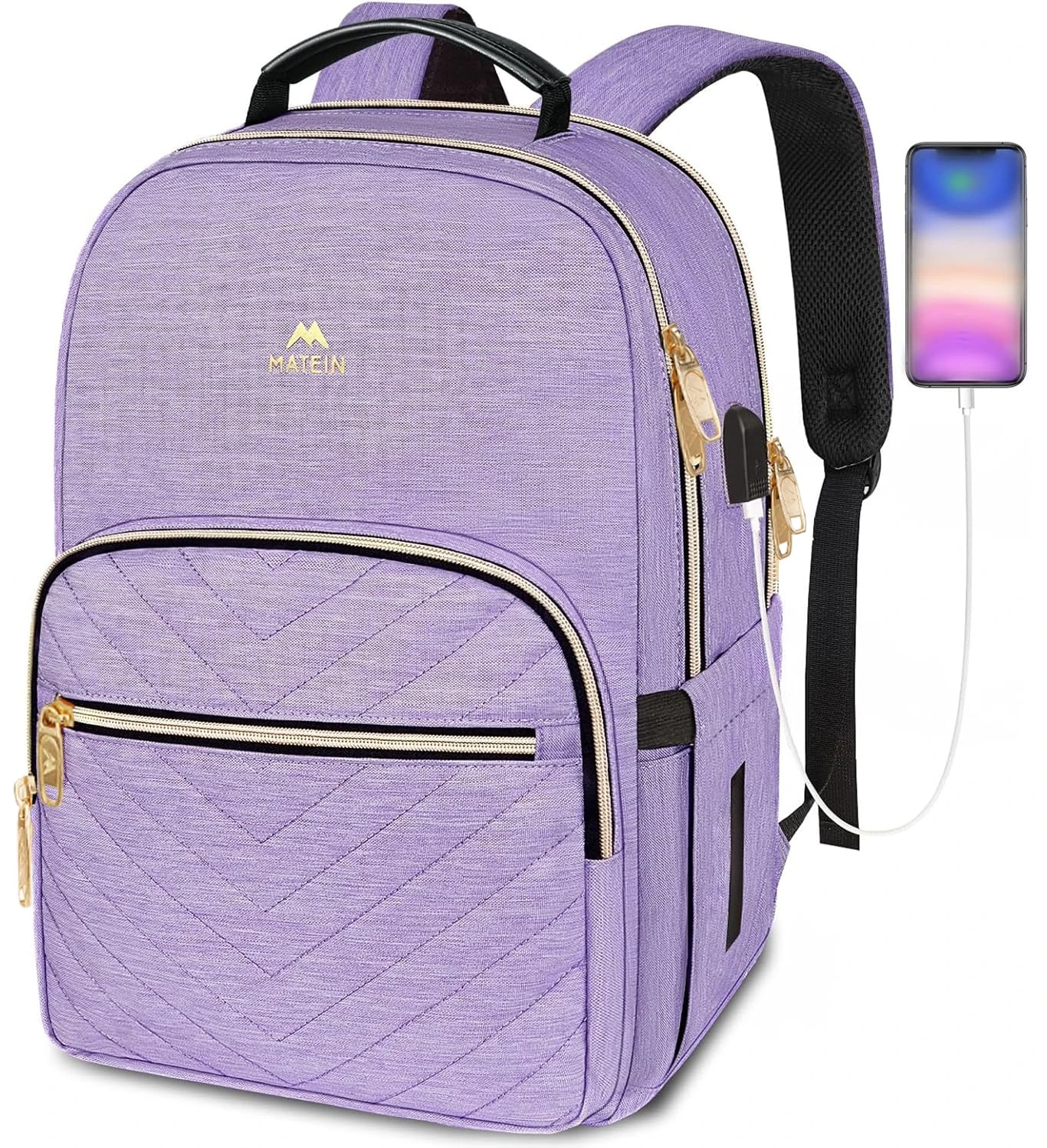 MATEIN Laptop Backpack for Women, School Backpack Bag 15.6 Inch Lightweight for Travel Work With USB Charging Port Waterproof, Anti theft Rucksack Girls Ladies for University College Large, Purple