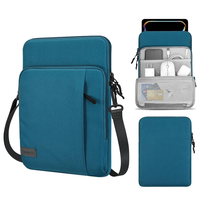 MoKo 13 Inch Tablet Sleeve Bag Carrying Case with Pockets Fits 13 Inch iPad Air M3 2025, iPad Pro 13" M4, Pro 12.9 M2 2022-2018, Galaxy Tab S9/S8+ 12.4", Peacock Blue