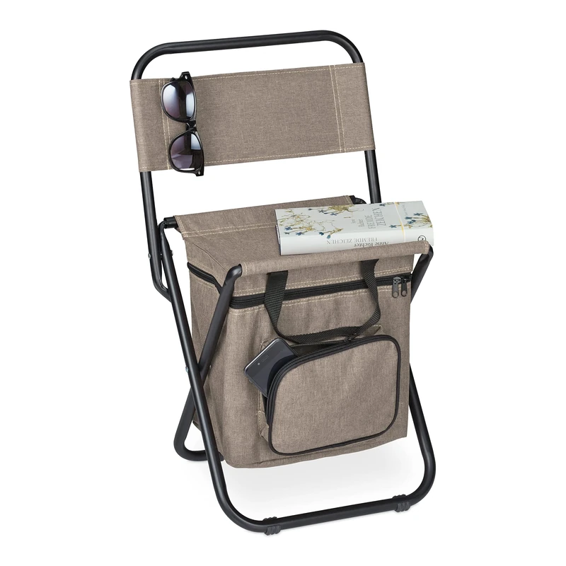 Relaxdays camping chair with bag, foldable, with back support, outdoor seat, folding fishing stool, garden chair, beige