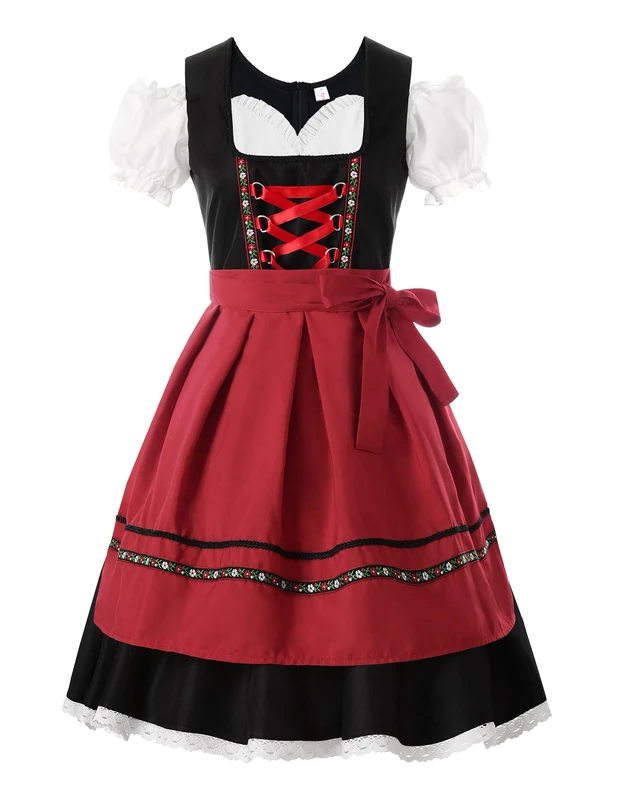 ReliBeauty Dirndl Dresses Women Traditional Oktoberfest Costume 2 Piece Red,L