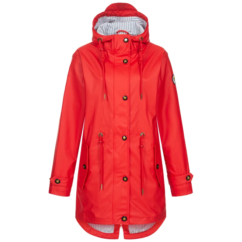 Deproc Active Women's Damen Friesennerz Regenmantel Regenjacke mit Kapuze Wasserdicht Wetterfest Windbreaker Übergangsjacke #ankerglutliebe Rain Jacket, Red, 36