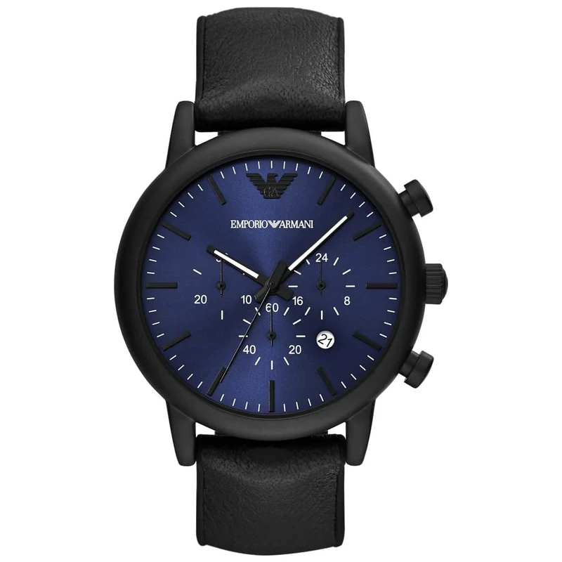Emporio Armani Watch for Men, Quartz Movement, 46 mm Black Stainless Steel Case with a Leather Strap, AR11351