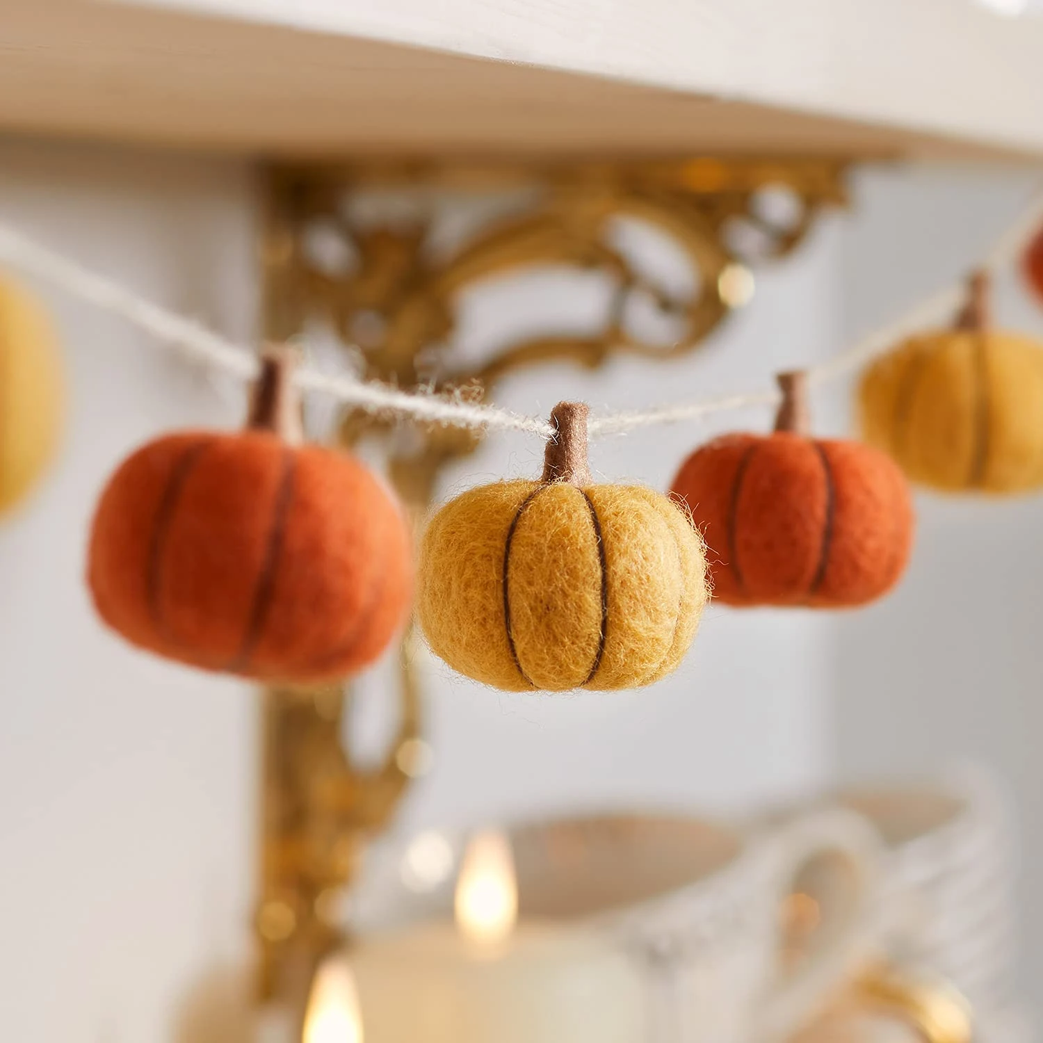 Lights4fun 1.3m Autumn Halloween Felt Pumpkin Garland Hanging Decoration for Indoor Use
