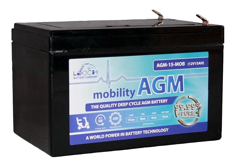 BATTERY,LEAD ACID,MOBILITY, 12V 15AH | Rechargeable Batteries By "LEOCH" - AGM-15-MOB