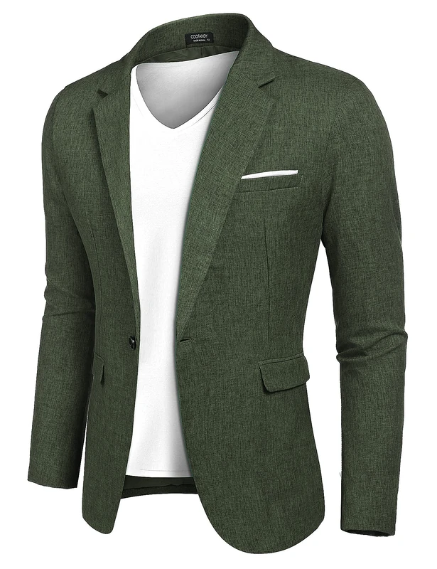 COOFANDY Mens Blazer Casual Sports Coats Slim Fit One Button Suit Jacket Lightweight Sports Jacket, Dark Green, M