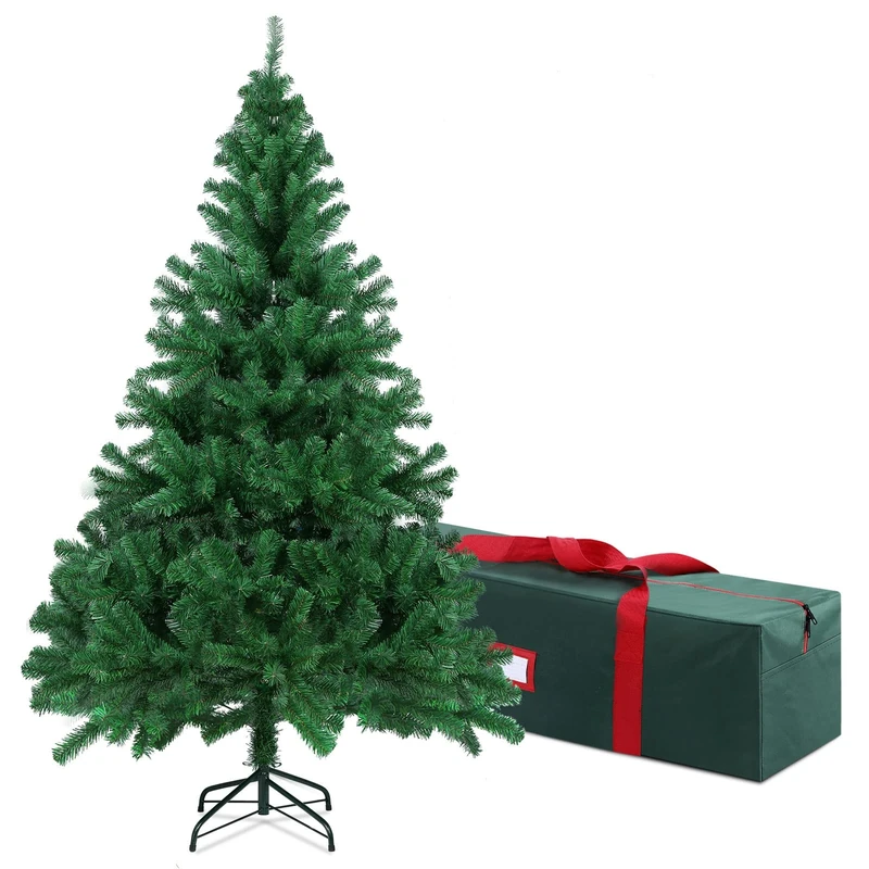 OUSFOT 6ft Christmas Tree with Storage Bag PVC PE 815 Branches Foldable Metal Stand Artificial Xmas Decoration