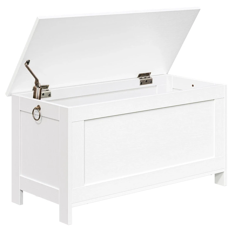 HOOBRO Storage Chest, Wooden Storage Box, Large Storage Trunk with Lid, Toy Box Organizer Unit, Wooden Shoe Bench, Modern Style, 76 x 40 x 48 cm, for Hallway, Bedroom, Living Room, White EWT75CW01G1