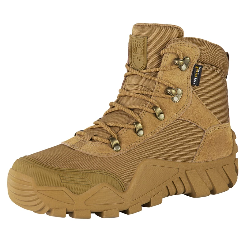 FREE SOLDIER Mens Military Boots mid-top Combat Tactical Boots Lace Up All Terrain Shoes for Hiking, Hunting, Working, Walking, Climbing(Coyote Brown,45EU)