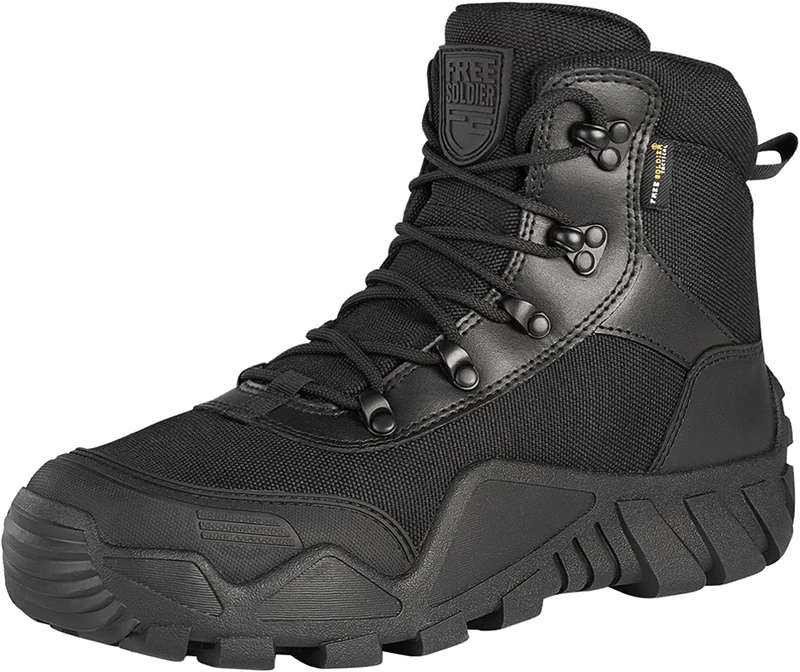 FREE SOLDIER Mens Military Boots mid-top Combat Tactical Boots Lace Up All Terrain Shoes for Hiking, Hunting, Working, Walking, Climbing(Black,41EU)