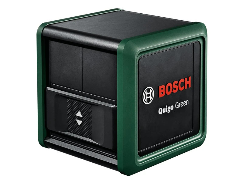 Bosch cross line laser Quigo Green with universal clamp MM 2 (green laser for better visibility, housing made of recycled plastic)