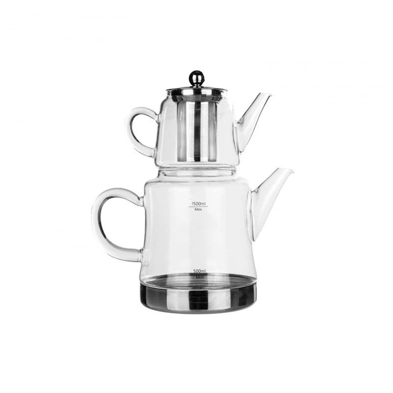 Karaca Dora Borosilicate Glass Teapot Set with Stainless Steel Infuser, 1.8L Kettle & 0.45L Glass Teapots with Infuser for Herbal Tea, Loose Leaf & Turkish Tea, Ideal All Hob Types, Dishwasher Safe