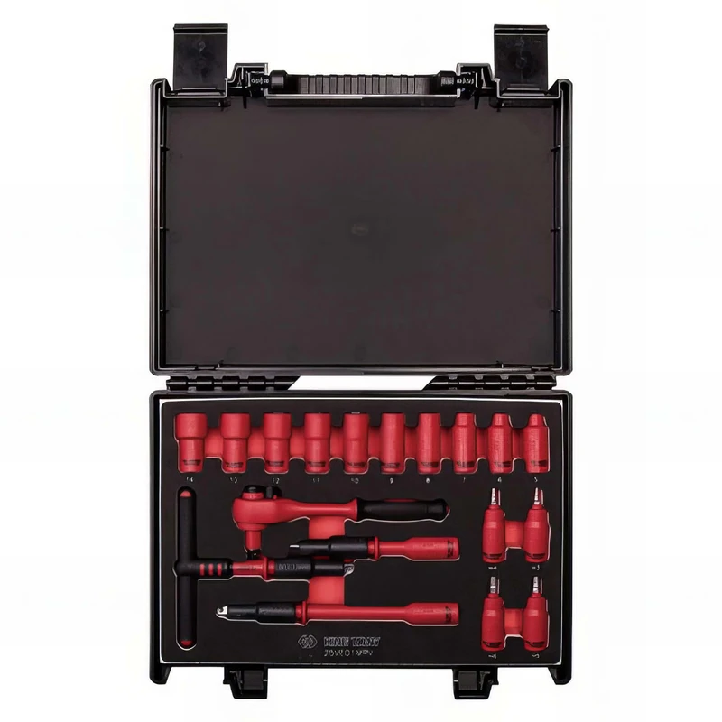 King Tony 25VE01MRV Cofre De Sockets Y Accessorios Aislados 1/4" for DIYers & Professionals, Ideal for Repair and Installation tasks, 18 Pieces