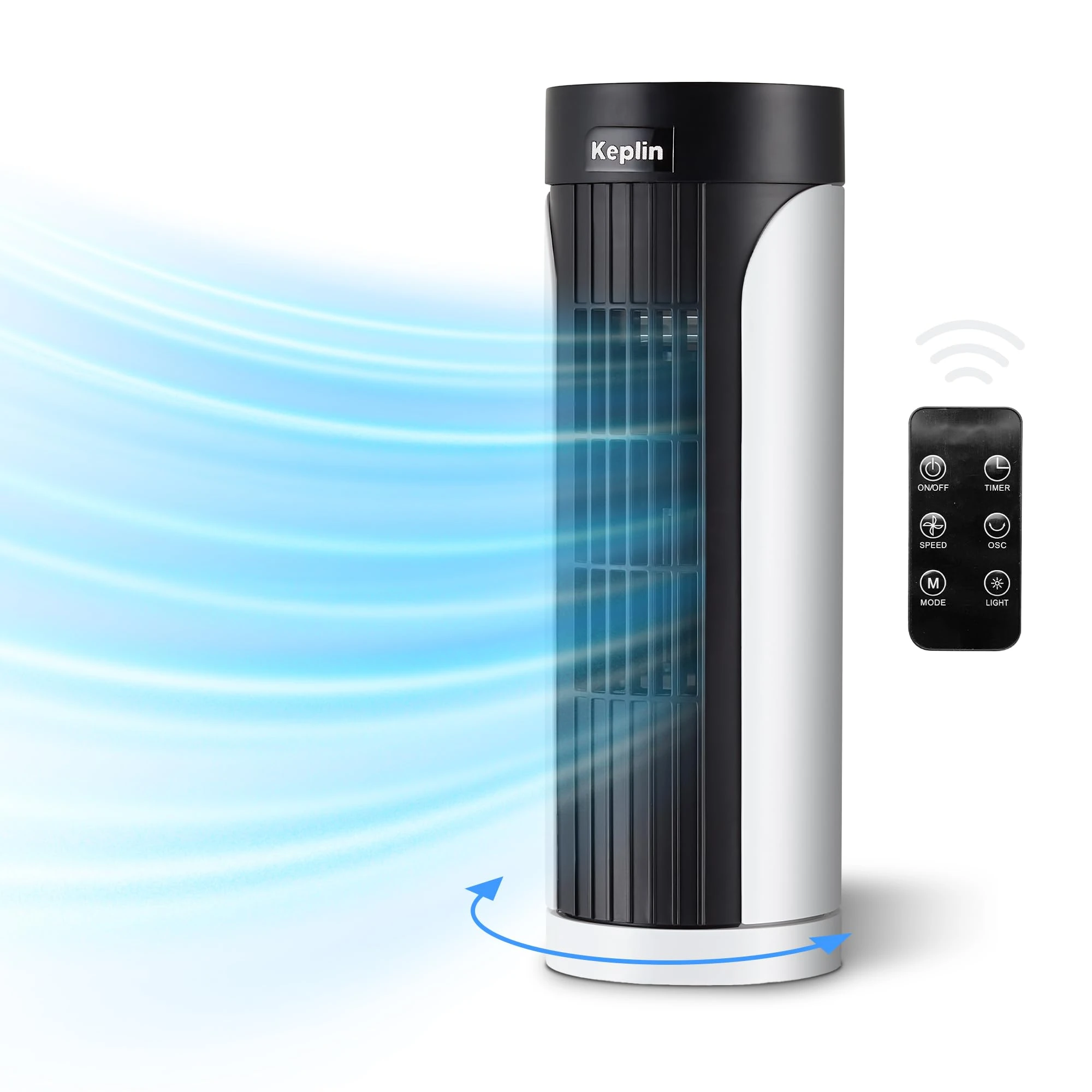 KEPLIN Cooling 13-inch Tower Fan with Remote & Touch Panel | 3 Speed & 3 Mode Setting | Portable & Durable, Oscillating Static Standing Desk Fan for Office, Bedroom, Living Room, Kitchen (White)