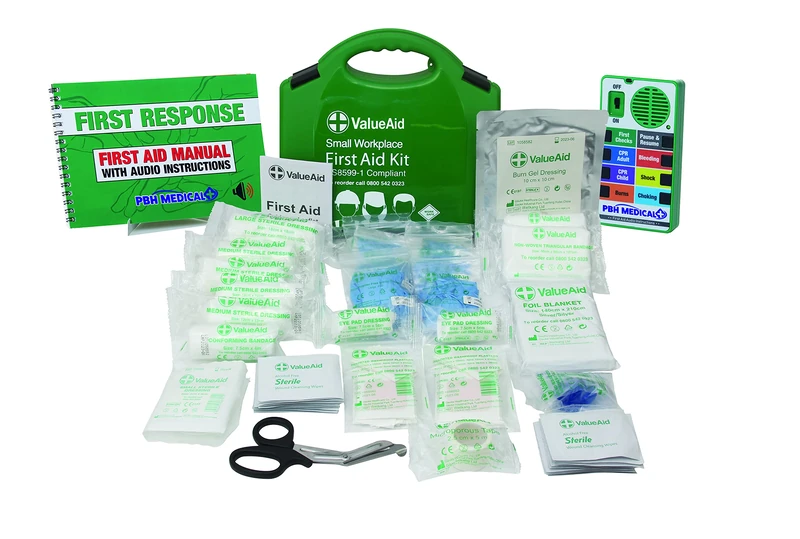 Value Aid Small BS8599-1:2019 Compliant First Aid Kit & Talking Guide Bundle