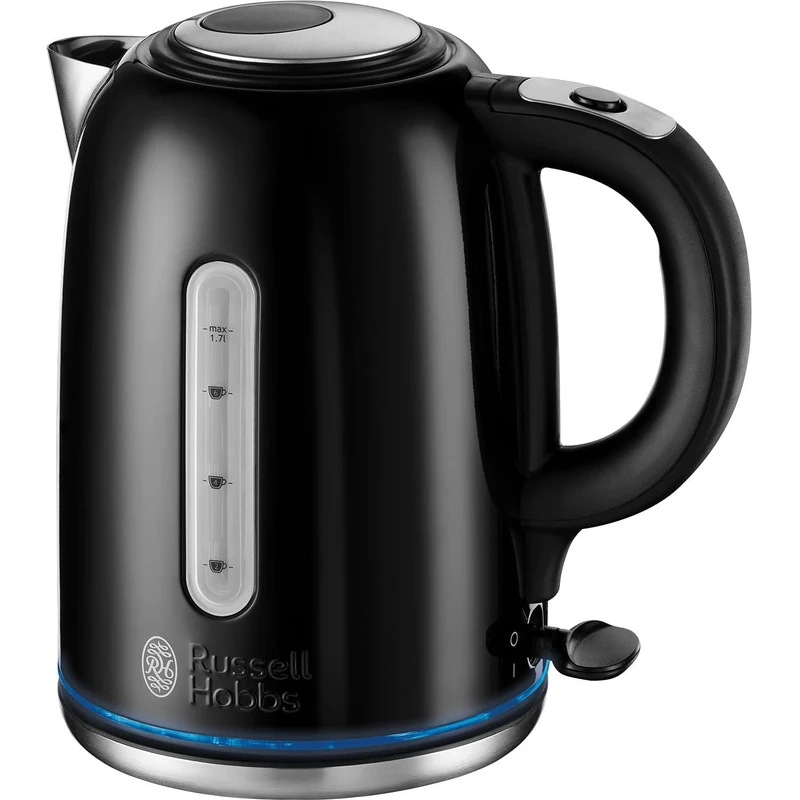 Russell Hobbs Black Stainless Steel Electric 1.7L Cordless Kettle (Quiet & Fast Boil 3KW, Removable washable anti-scale filter, Push button lid, Perfect pour spout) 20462