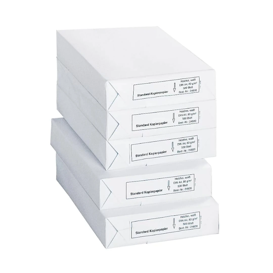 Schäfer Shop Copy Paper A4, 80 g/m² Printer Paper, Laser, Inkjet, Fax Paper, 2500 Sheets, 5 Packs of 500 Sheets, White