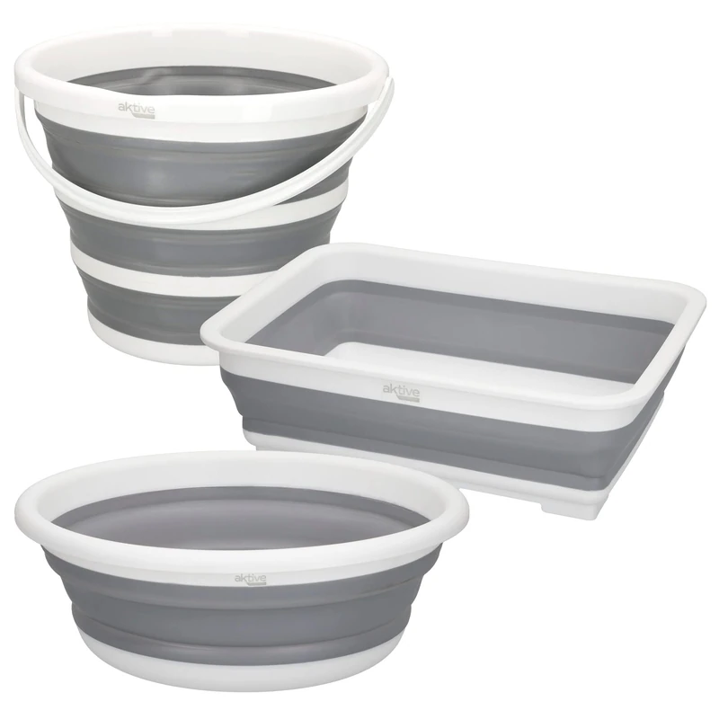 AKTIVE 52982 Folding Bucket and Basin 3-Piece Camping Set
