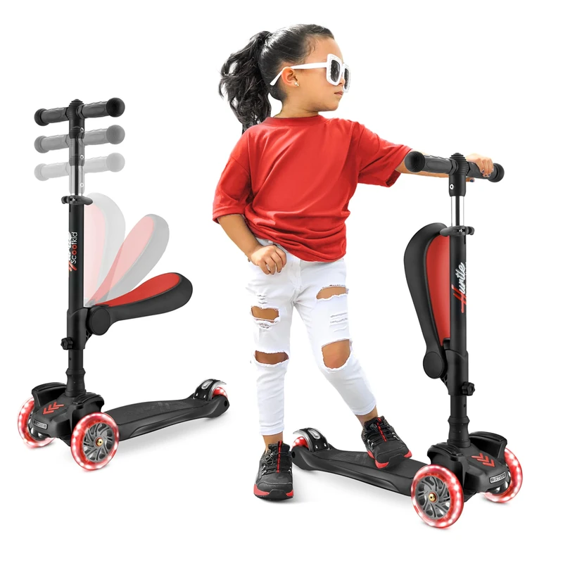 10 Wheeled Scooter for Kids - Stand & Cruise Child/Toddlers Toy Folding Kick Scooters w/Adjustable Height, Anti-Slip Deck, Flashing Wheel Lights, for Boys/Girls 2-12 Year Old - Hurtle