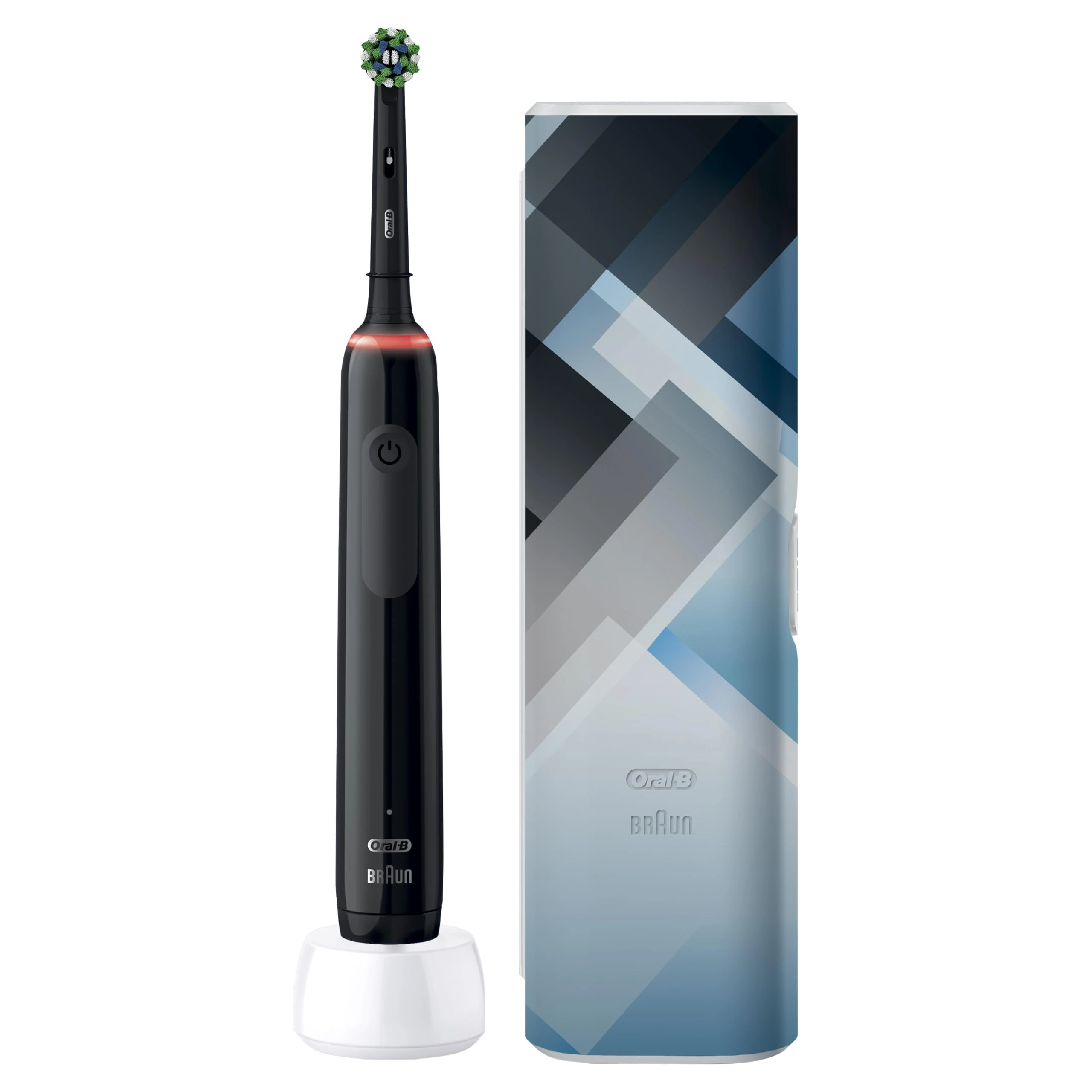 Oral-B Pro 3 Electric Toothbrush For Adults, 1 Cross Action Toothbrush Head & Mondrian Travel Case, 3 Modes with Teeth Whitening, 2 Pin UK Plug, 3500