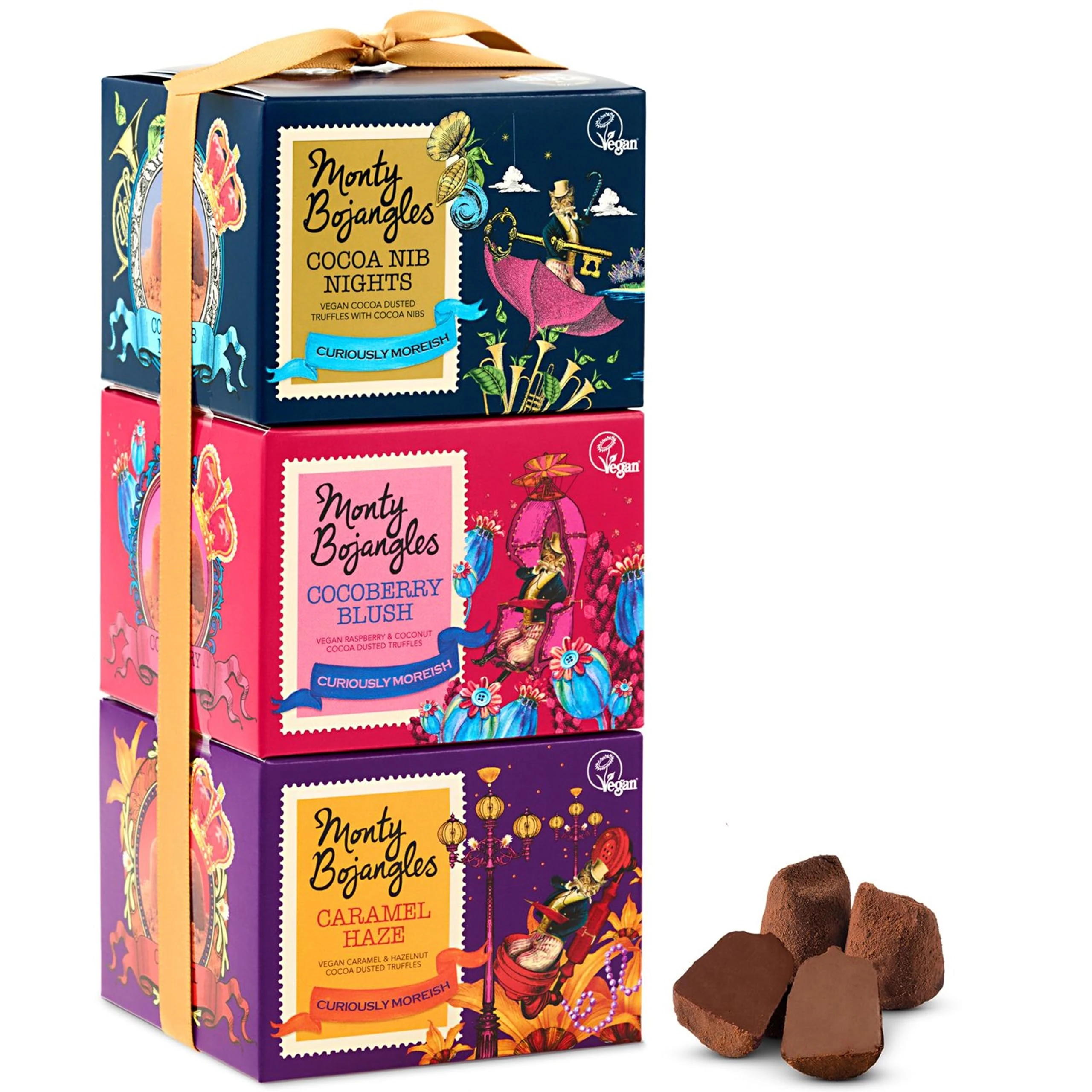 Monty Bojangles Vegan Cocoa Dusted Chocolate Truffles Gift Tower (3x100g)-3 Different Flavours Luxury Chocolatey Gift Set, Award Winning Truffles, Chocolate Box With Bespoke Design